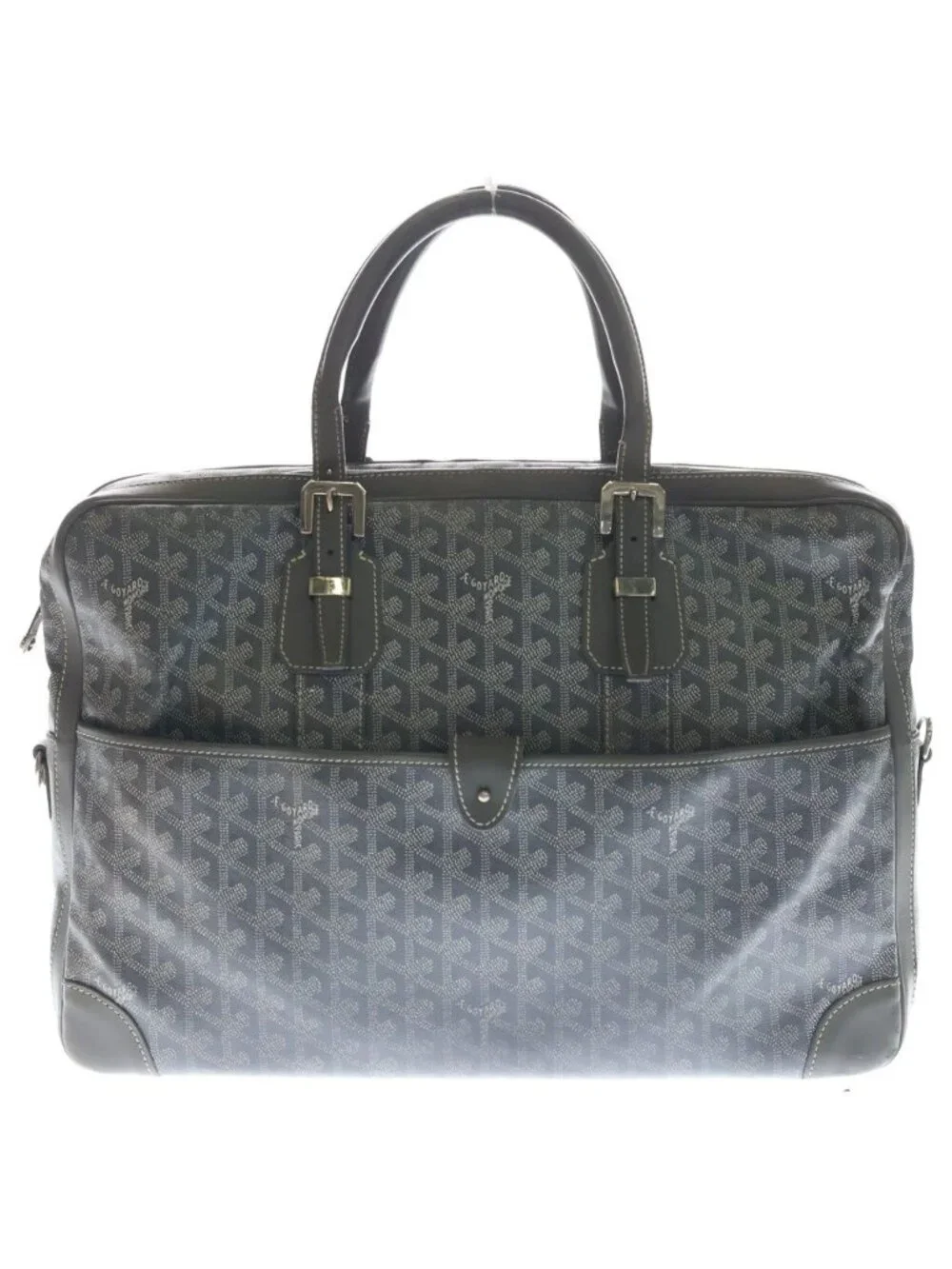 Goyard Ambassador MM Handbag Business Bag Gray Leather Silver